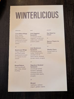 Winterlicious Menu at Hawker in Toronto