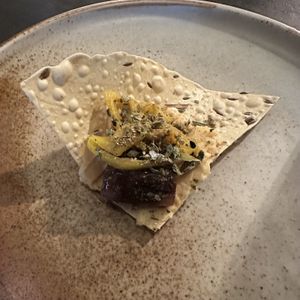 Papadam (eggplant, fermented chickpea and fennel)  at Hawker in Toronto