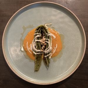Runner Beans (red pepper sauce, pine nut)  at Hawker in Toronto