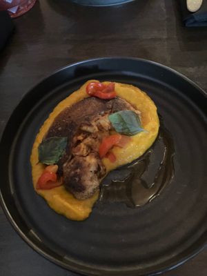 Mushrooms with carrot purée and smoked shepherd peppers at Hawker in Toronto