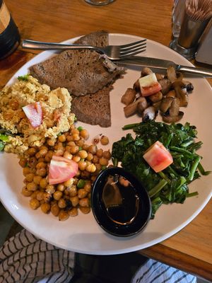 Excellent vegan breakfast the buckwheat pancakes and scrambled tofu were unreal. The omnis i went with really enjoyed their food as well at Mitho Restaurant in Kathmandu