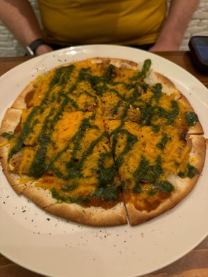 Vegan pizza with basil and soy meat  at Craft Beer Server Land in Tokyo