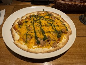 Vegan tomato pizza with soy meat and basil.  at Craft Beer Server Land in Tokyo