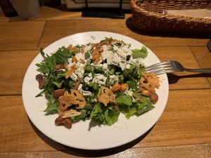 Soy milk cheese and Crown daisy salad.  at Craft Beer Server Land in Tokyo