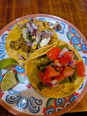 Vegan taco and cactus taco (made vegan) at Casa de Tacos in Bucharest