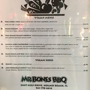 The menu. at Mr Bones BBQ in Holmes Beach