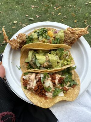 Fysh taco (fried banana blossom) , battered avo taco, stuffed jalepeno taco!  at Nepantla in Detroit