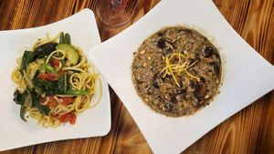Lemon peper linguine and mushroom risotto at Brie & Barrel in Port Alberni