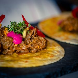 Vegan Shitake and Oyster mushroom Taco with Beetroot and apricot chutney at Zahida in Copenhagen