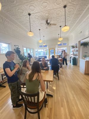 Beautiful indoor seating area. Look at that ceiling!  at Wonderstate Coffee - Bayfield in Bayfield
