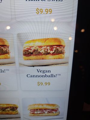Vegan meatball option, as seen from the ordering kiosk at Earl of Sandwich - Planet Hollywood in Las Vegas