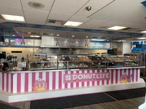 The expansive case of choices!  at Rock N Roll Donut Bar in Monterey