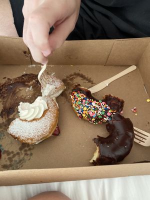strawberry shortcake ( i think) and chocolate sprinkle at Rock N Roll Donut Bar in Monterey