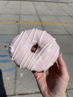 Strawberry striped  at Rock N Roll Donut Bar in Monterey