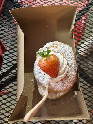 Strawberry short cake donut at 7pm  at Rock N Roll Donut Bar in Monterey