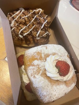 Strawberry shortcake and coffee cake   at Rock N Roll Donut Bar in Monterey