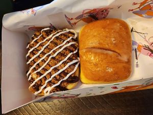 Coffee cake & classic glazed at Rock N Roll Donut Bar in Monterey