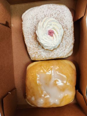 Blackberry cream cheese filled & the classic glazed at Rock N Roll Donut Bar in Monterey