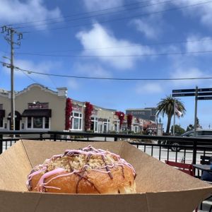 Mocha doughnut with a view  at Rock N Roll Donut Bar in Monterey