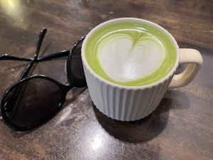Matcha oat milk latte - actually has matcha flavour (better than the one from the chain coffee shop)  at Girlie's Cafe in Ipoh