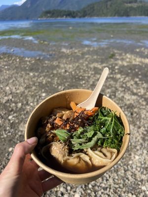 Ramen with dumplings   at Nourish Eatery in Sechelt