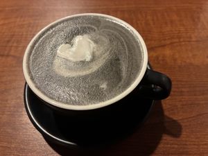 Black sesame latte with soy soy sauce  at Cafe LA in Osaka