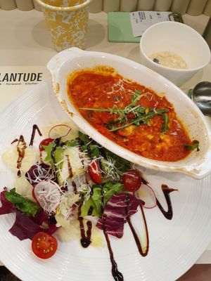 Tofu lasagna, with salad at Plantude 플랜튜드 in Seoul