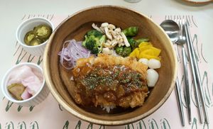 rice bowl and side dishes at Plantude 플랜튜드 in Seoul