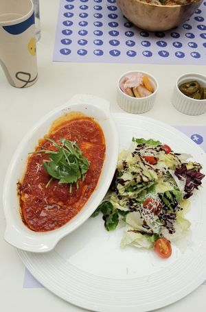 Tofu lasagna with salad at Plantude 플랜튜드 in Seoul