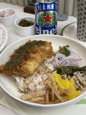 Katsu with rice and veggies   at Plantude 플랜튜드 in Seoul