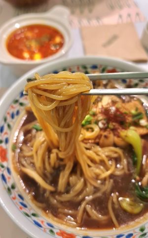 Black Noodles with pine mushrooms - close-up at Plantude 플랜튜드 in Seoul