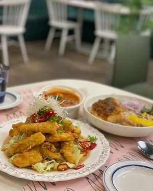 Tomato soft tofu stew is nice, Fried assorted mushroom and tofu (ganjeong) is simply nice. Tofu katsu rice with vegetable is good too  at Plantude 플랜튜드 in Seoul