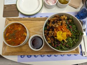 Bibimbap with soft tofu soup (soup was great) at Plantude 플랜튜드 in Seoul