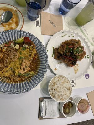 The eggplant curry and the mushroom tofu platter   at Plantude 플랜튜드 in Seoul