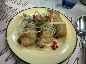 Fried Dumplings (side that comes with Signature Warm Noodle Soup)  at Plantude 플랜튜드 in Seoul