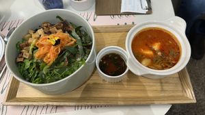 Tofu Crumble Bibimbap set  at Plantude 플랜튜드 in Seoul