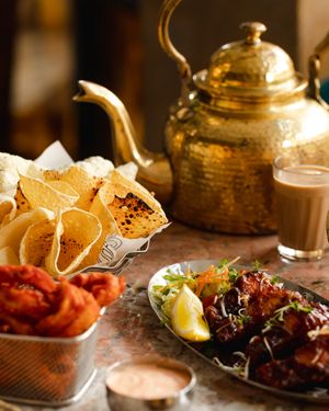 Tea and popodums  at Bombay Delight - Wimbledon in South West London