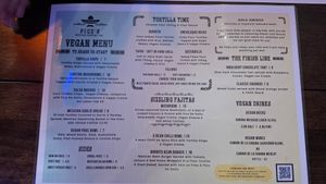 Vegan menu (July 2025) at Picos in Douglas