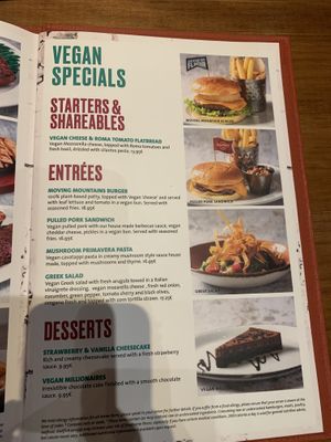 Vegan menu  at Hard Rock Cafe in Tenerife