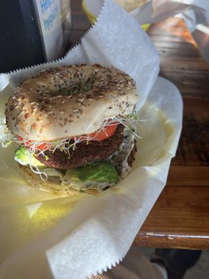 Veggie bagel sandwich   at Honeycomb Cafe in Scarborough
