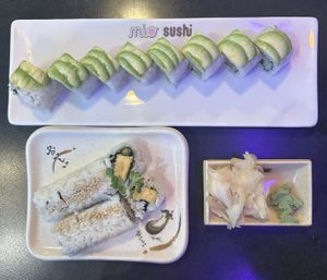 Green dragon veggie roll and tempura tofu roll. Sooooo good   #Veganuary at Mio Sushi in Camas