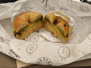 Vegan bagel (with hot sauce 🤤) at The Bagel Hole in Valletta