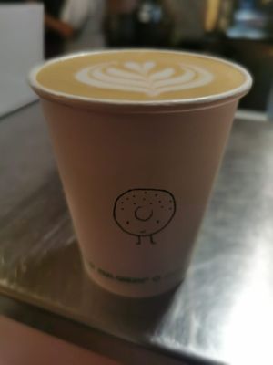 Coffee with oat milk at The Bagel Hole in Valletta