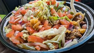 Vegan burrito bowl with chips at B-UNOS in Mt Holly