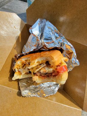 The spicy potato burger is amazing! at The Veganish - Cloud Kitchen in Saskatoon