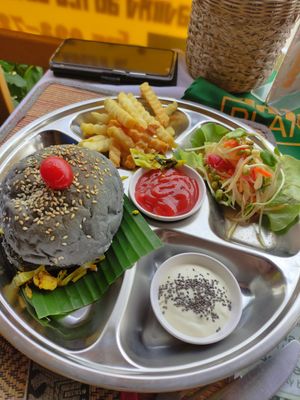 Burger set at Lamai Veggie in Koh Samui