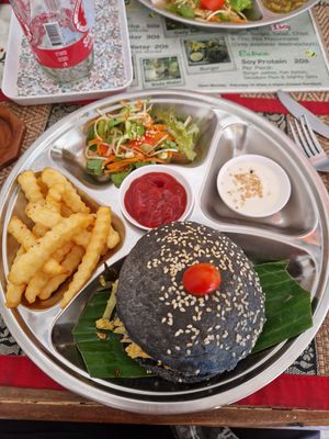 Burger set at Lamai Veggie in Koh Samui