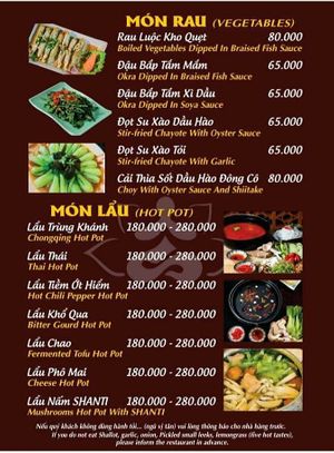 Menu Shanti Veggie at Shanti Veggie in Ho Chi Minh City