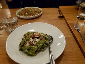 Pasta+pesto at Conceria in Montreal
