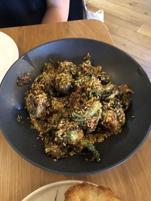 Brussels sprouts with a sweet glaze and coconut   at Conceria in Montreal